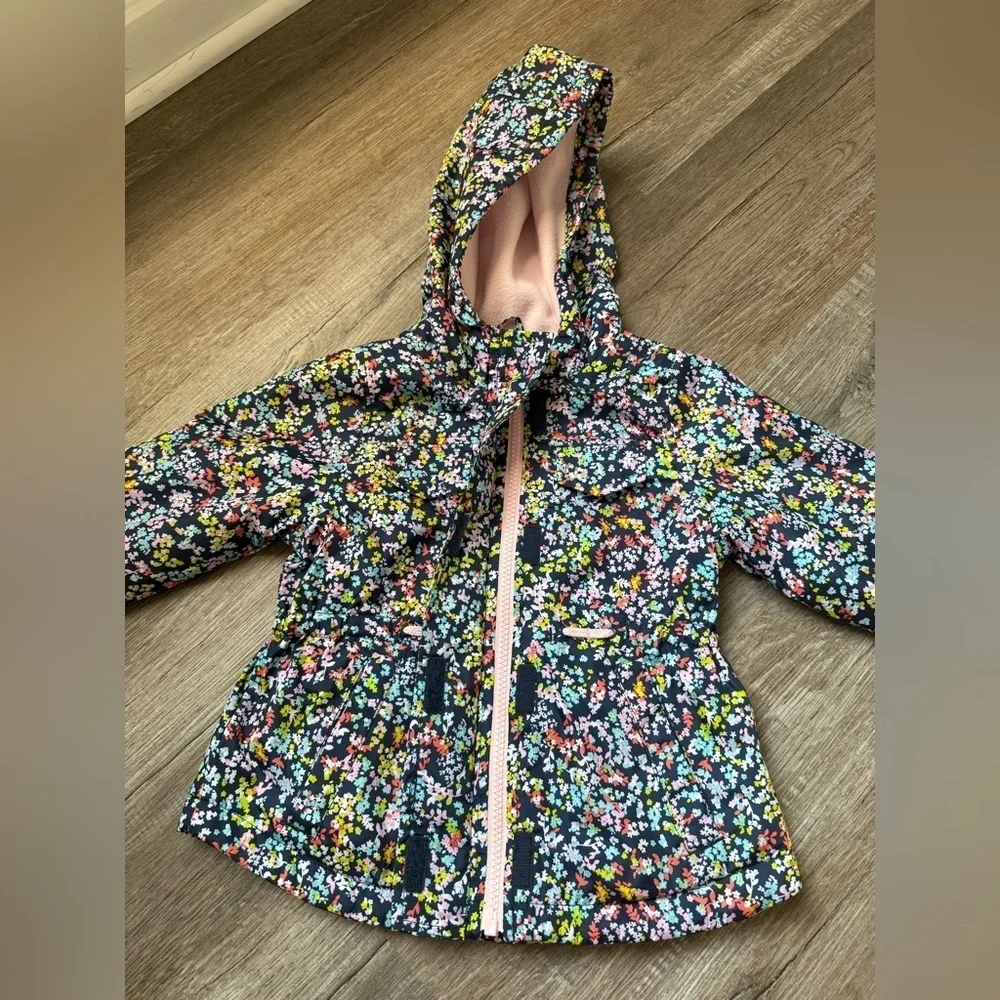 Carters Floral Jacket Hooded Coat Warm Multi Color Blue Pink Toddler Size 2T - Picture 4 of 7